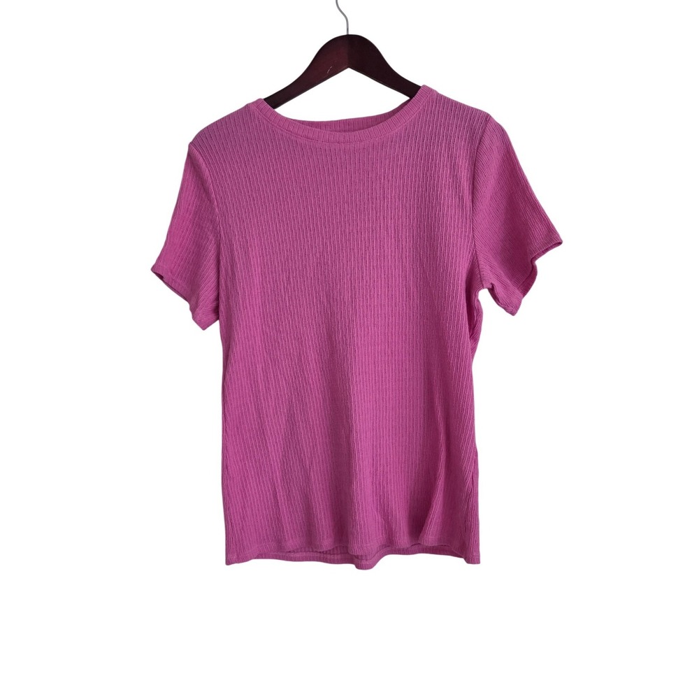 Pilcro Anthropologie Pink Fuschia Pointelle Ribbed Knit Tee Shirt Size XL